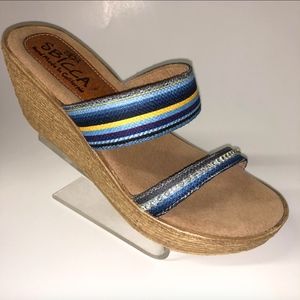 Sbicca Women's Sz 9 M  Fabric Wedge Platform Sandals Shoes  Rhinestone Rasta USA